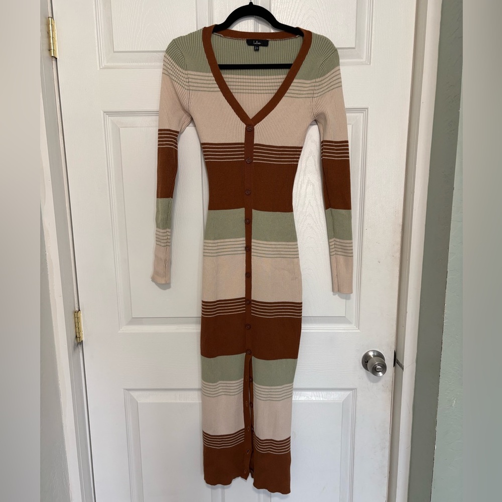 Lulu's Ribbed Knit Sweater in Cream and Brown
